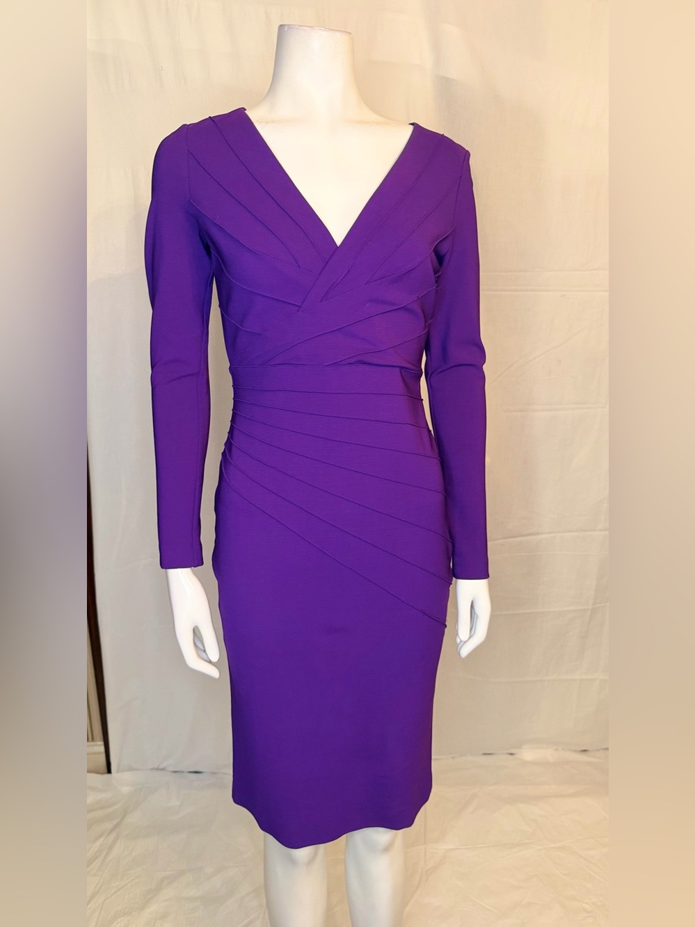 Escada V-Neck Long Sleeve Purple Sheath Dress